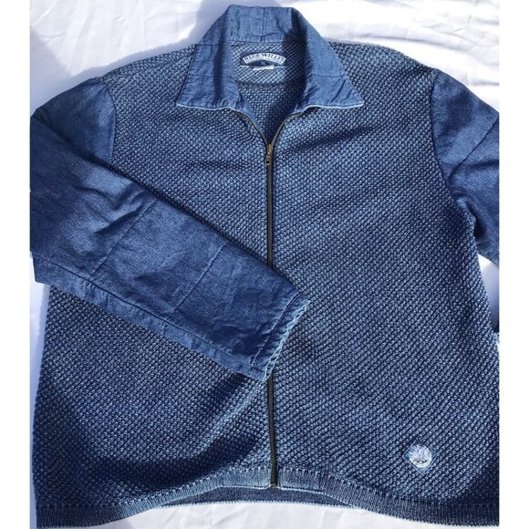 Vtg Danish Blue Willi’s Zip Natural Cotton Knit Sweater Denim Jacket Women’s XL - Picture 3 of 16